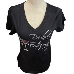 Women’s Brides Entourage Short Sleeve Tee Shirt Medium Black V-Neck
